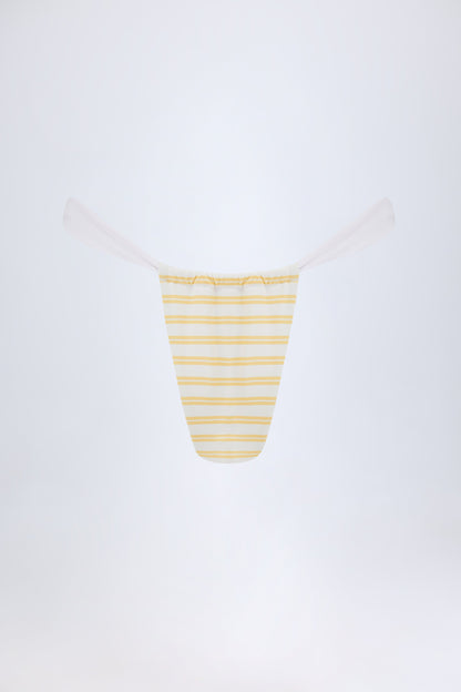 Ruched Cheeky Bikini Bottoms in Lemon Yellow Double Stripe