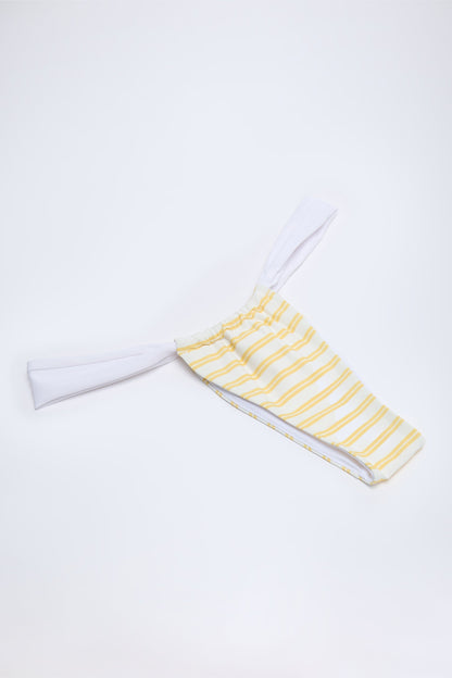 Ruched Cheeky Bikini Bottoms in Lemon Yellow Double Stripe