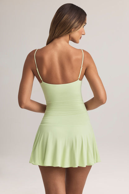 Modal Ruched A-Line Mini Dress in Sage Green