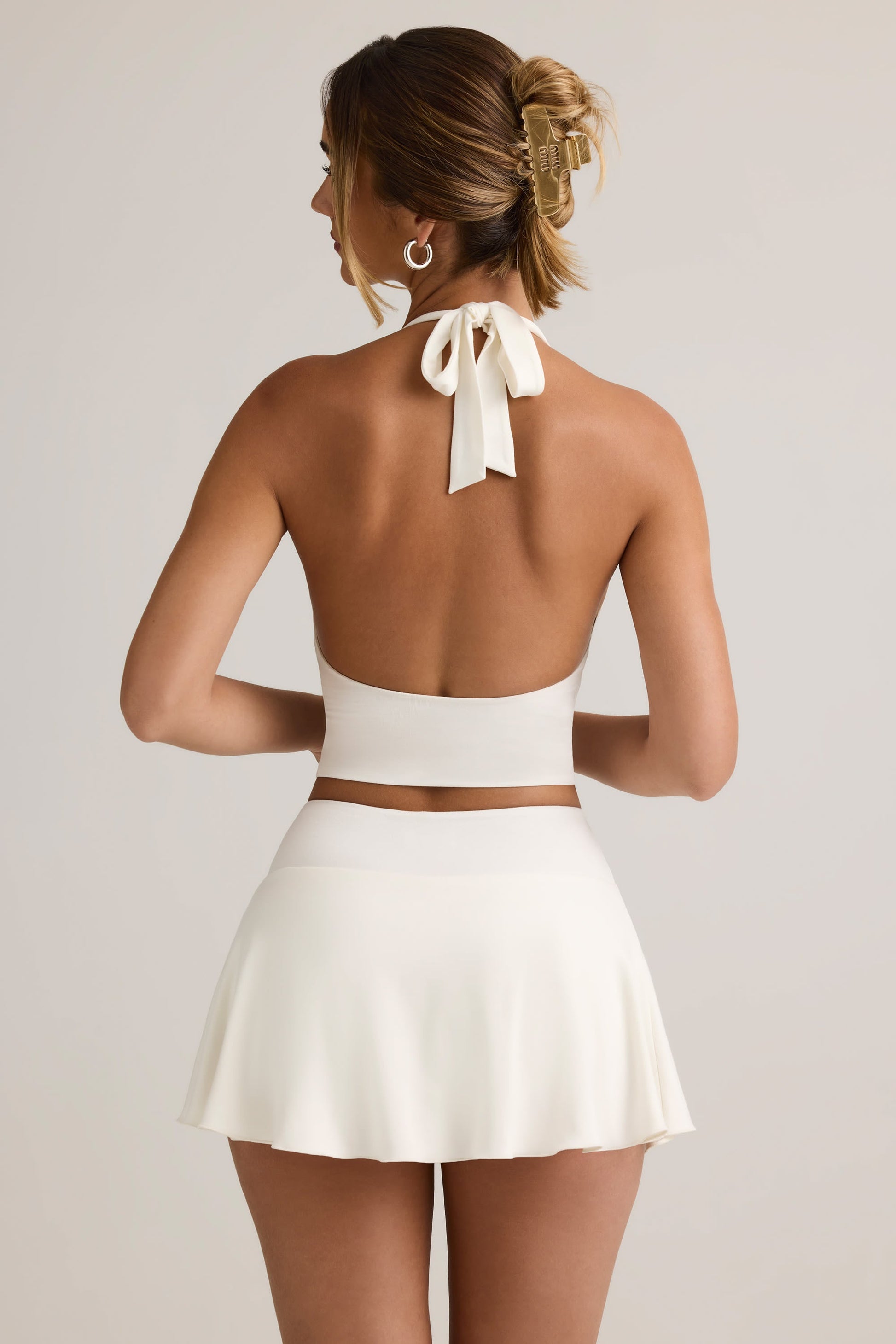 Modal Ruched Low-Rise Mini Skort in White