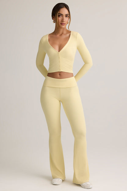 Modal Ribbed Cropped Cardigan in ButterCream Yellow