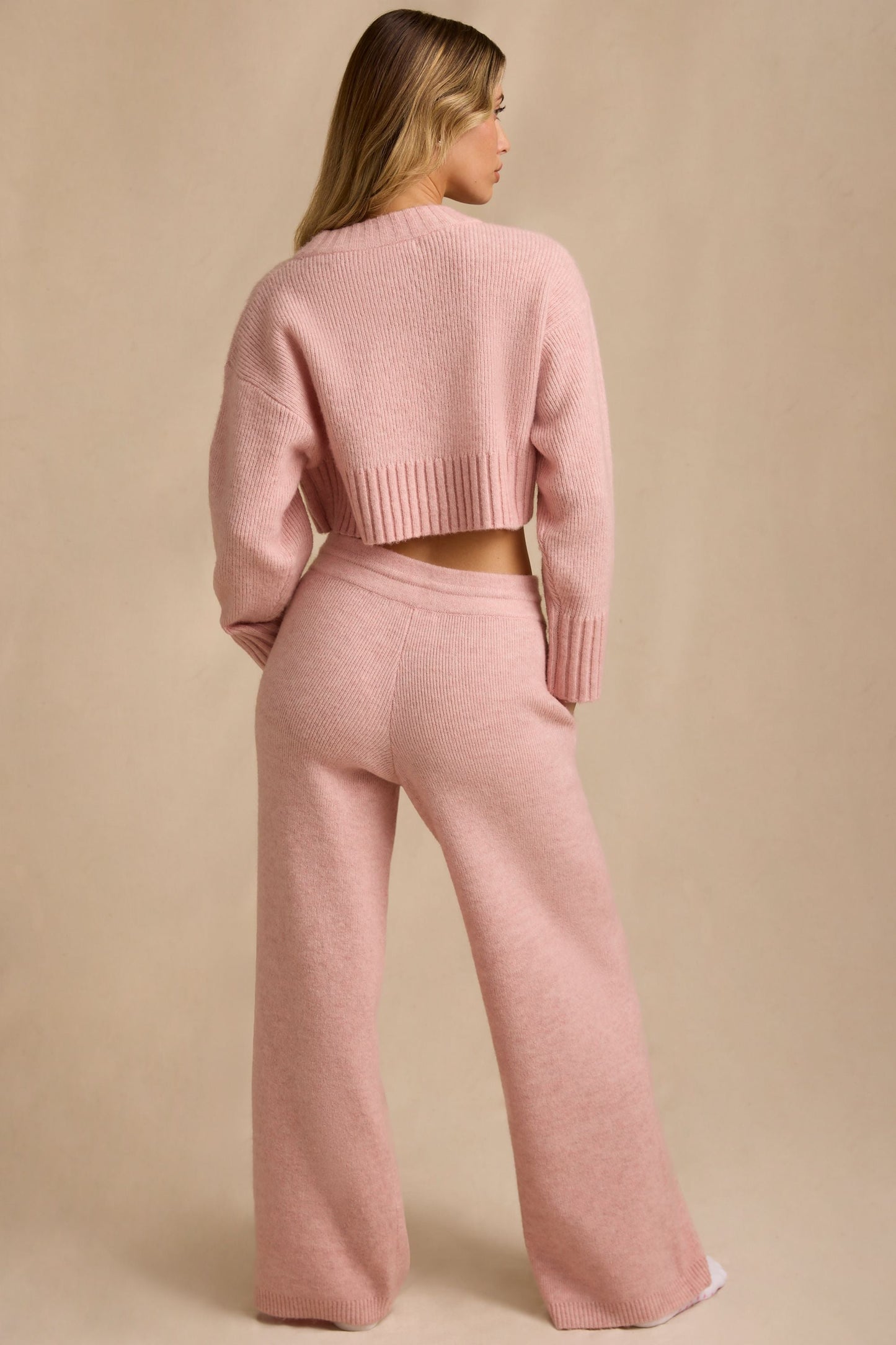 Mid-Rise Wide-Leg Joggers in Blush Pink