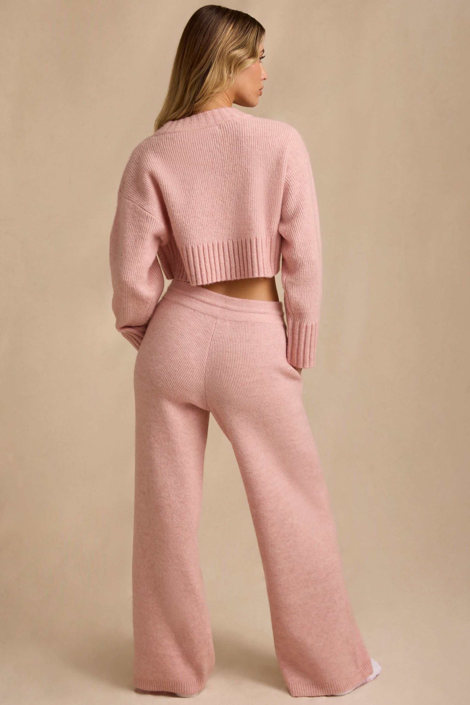 Mid-Rise Wide-Leg Joggers in Blush Pink