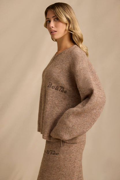 Oversized Zip-Up Cardigan in Brown Marl