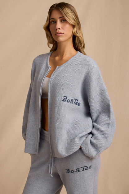 Oversized Zip-Up Cardigan in Soft Blue