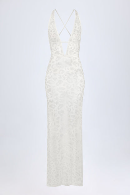 Embellished Backless Maxi Dress in White