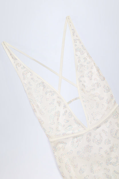 Embellished Backless Maxi Dress in White