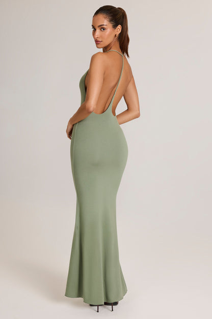 Modal Plunge Backless Maxi Dress in Sage Green