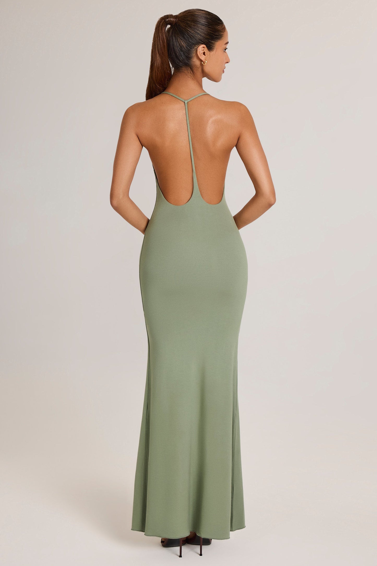 Modal Plunge Backless Maxi Dress in Sage Green