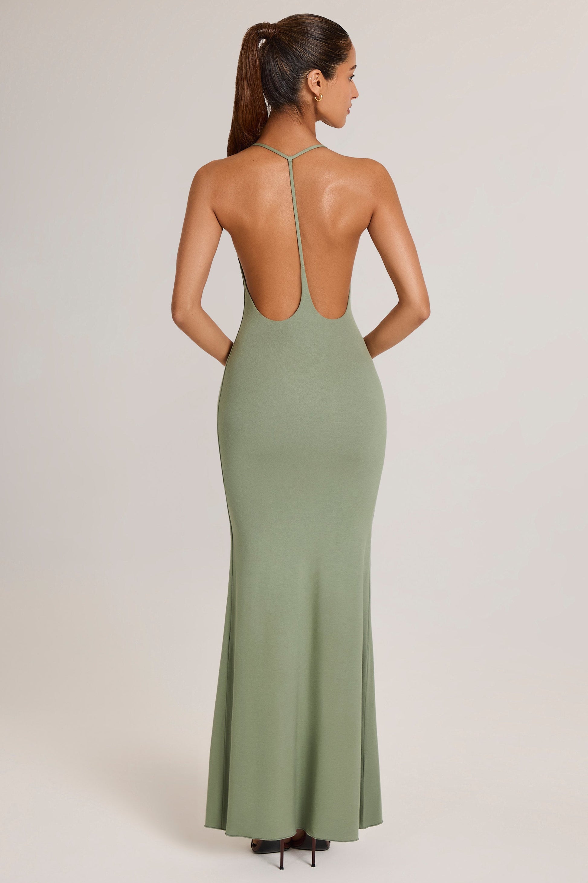 Modal Plunge Backless Maxi Dress in Sage Green