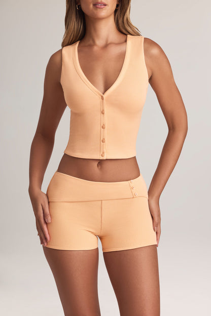 Modal Ribbed Button-Up Vest Top in Peach