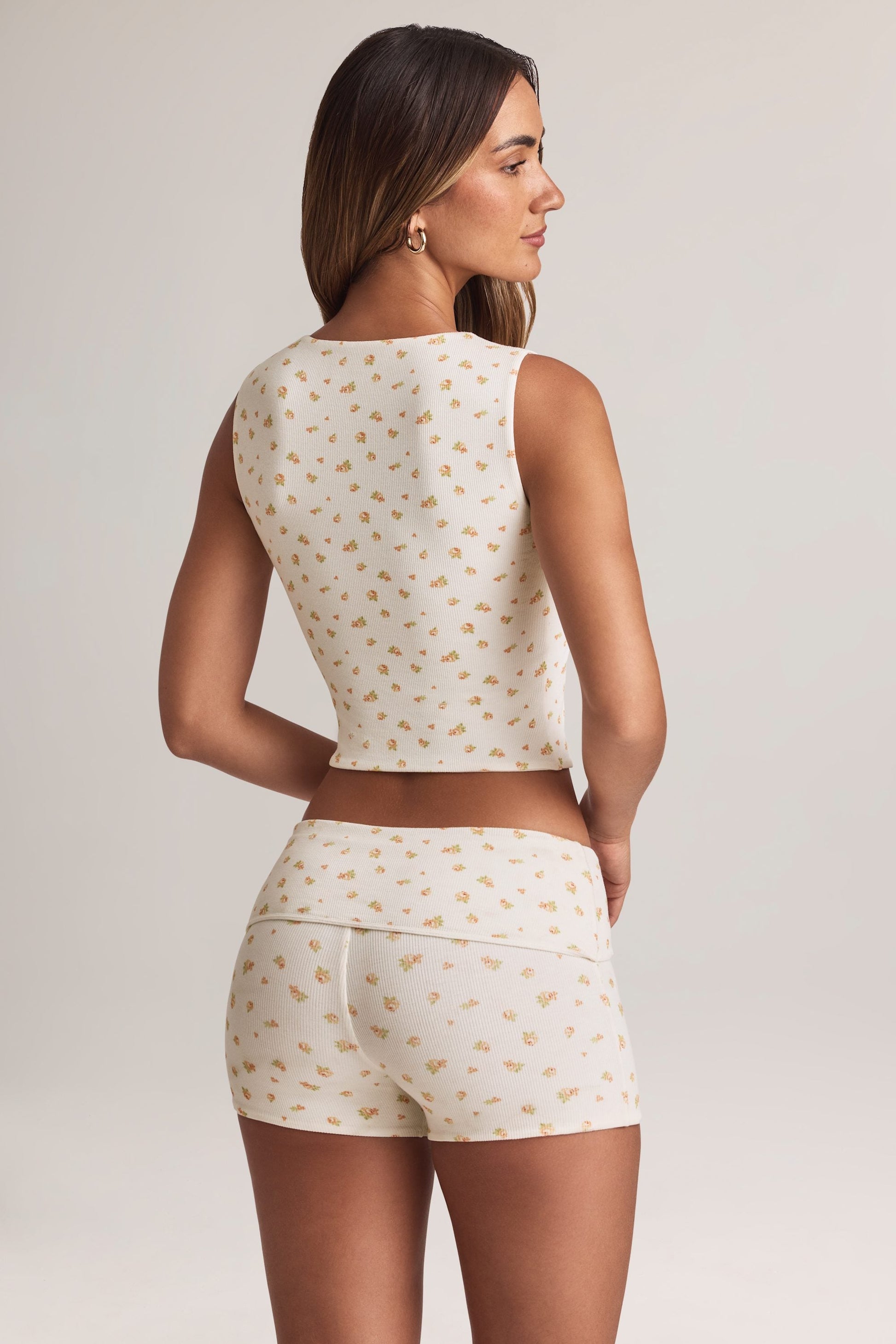 Modal Ribbed Button-Up Vest Top in Floral Print