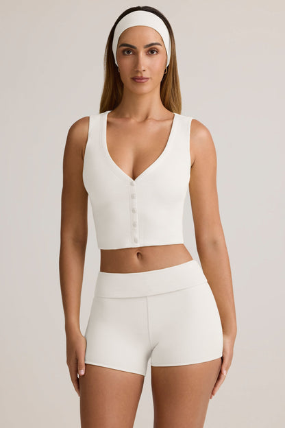 Modal Ribbed Button-Up Vest Top in White