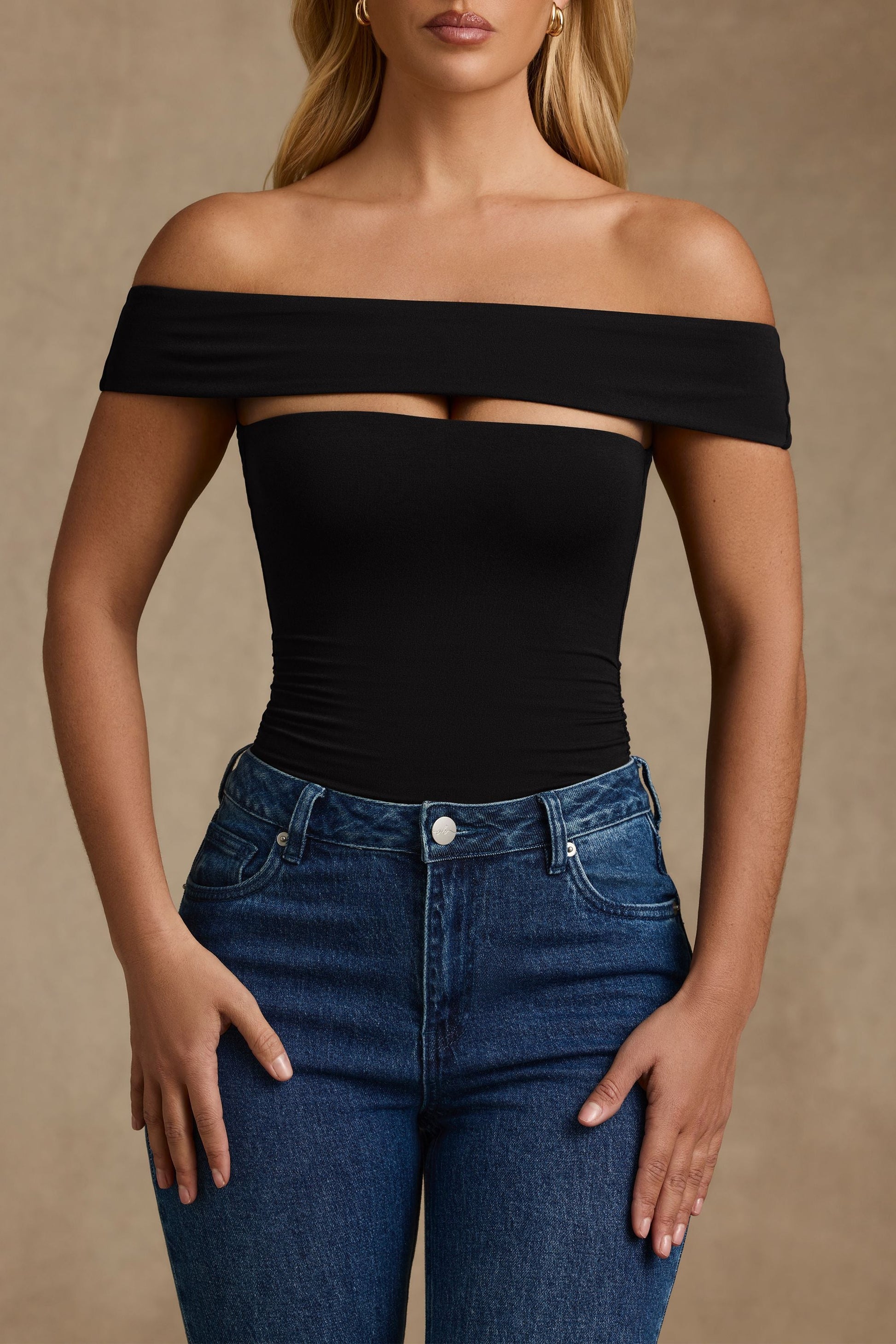 Modal Cut-Out Off-Shoulder Bodysuit in Black