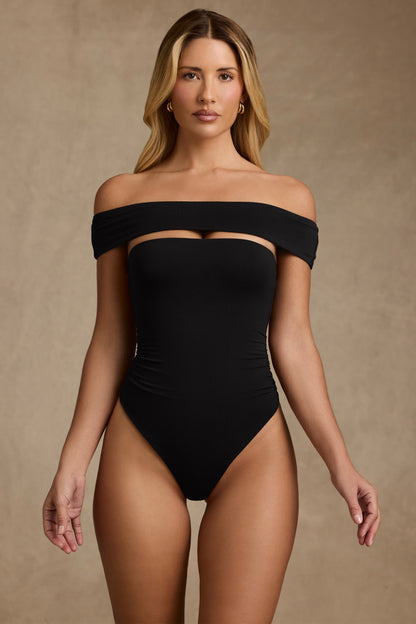 Modal Cut-Out Off-Shoulder Bodysuit in Black