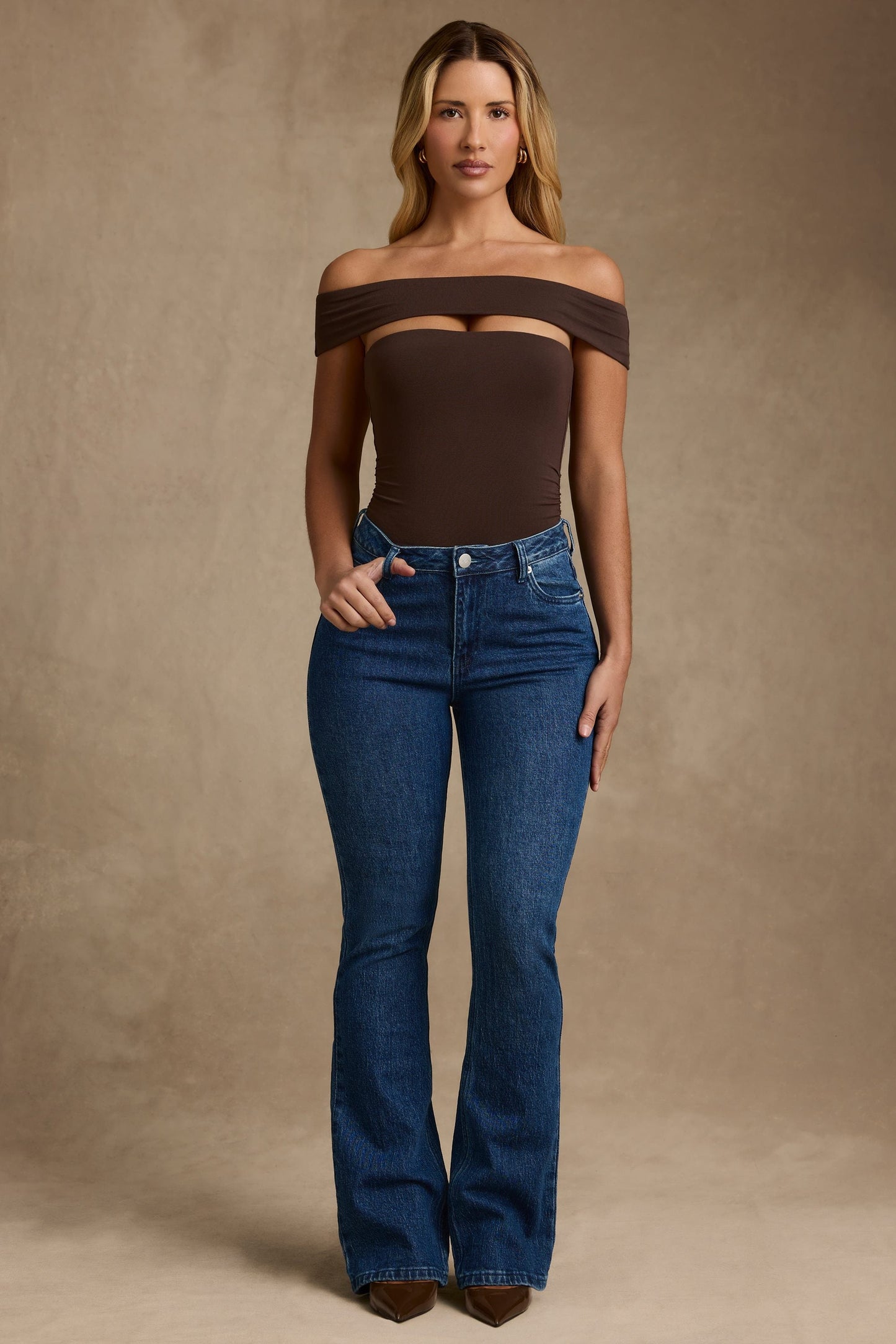 Modal Cut-Out Off-Shoulder Bodysuit in Chocolate Brown