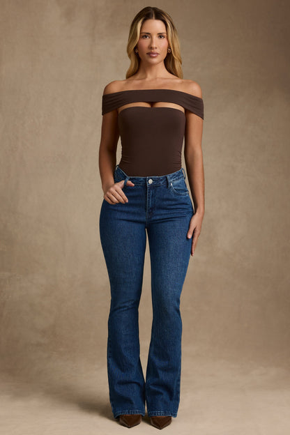 Modal Cut-Out Off-Shoulder Bodysuit in Chocolate Brown