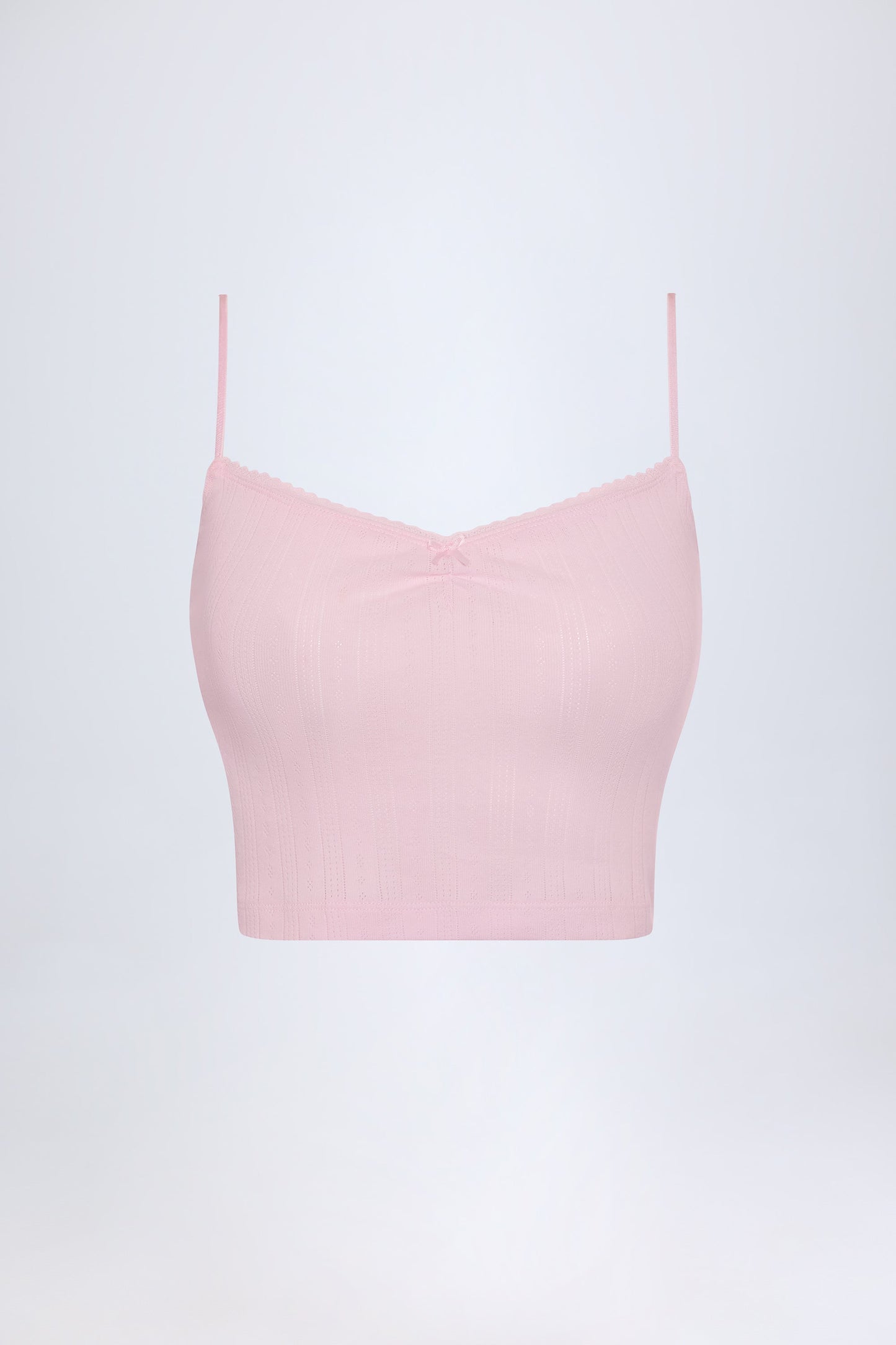 Pointelle Ruched Camisole Crop Top in Baby Pink