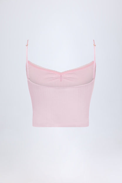 Pointelle Ruched Camisole Crop Top in Baby Pink