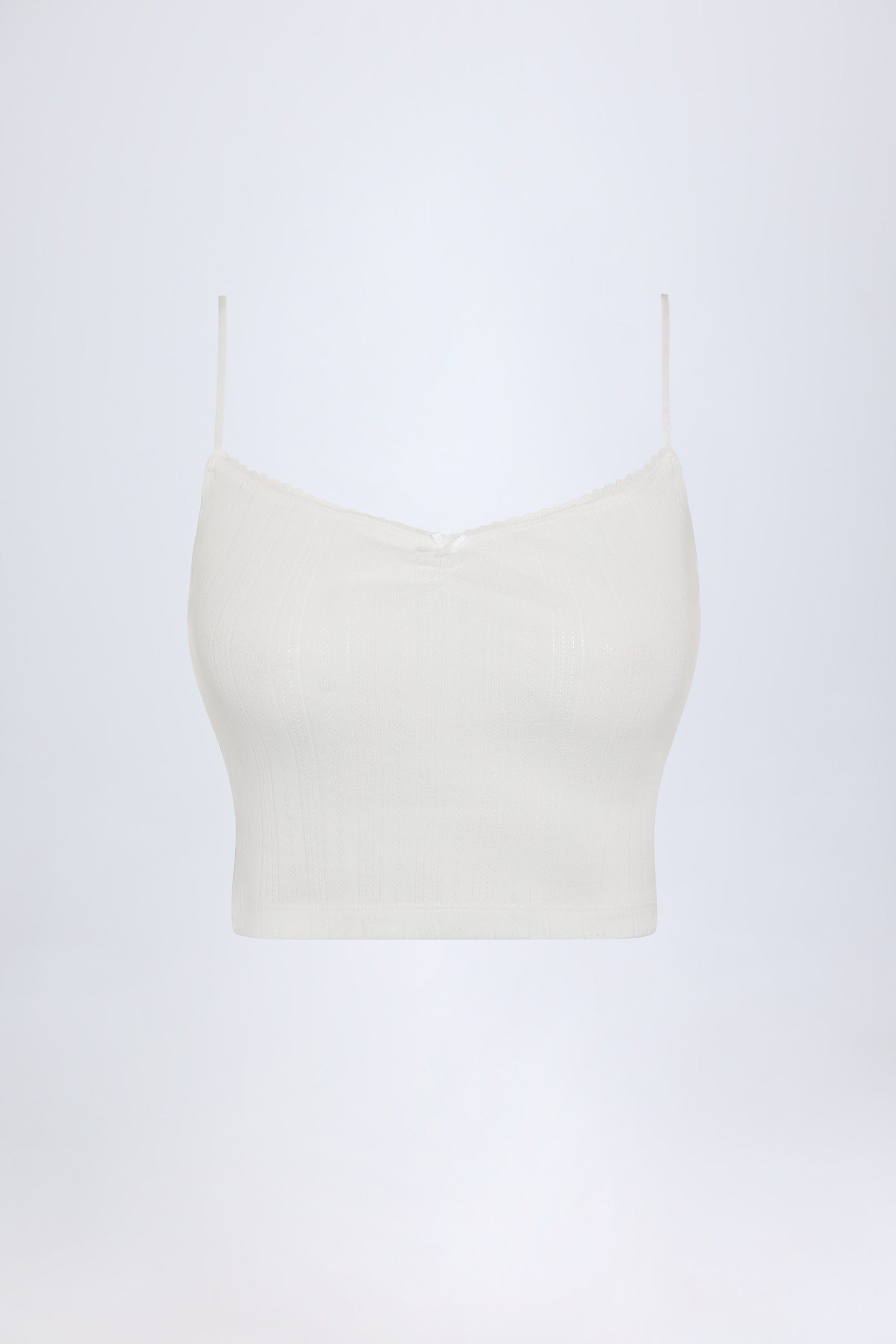 Pointelle Ruched Camisole Crop Top in White