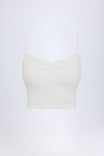 Pointelle Ruched Camisole Crop Top in White