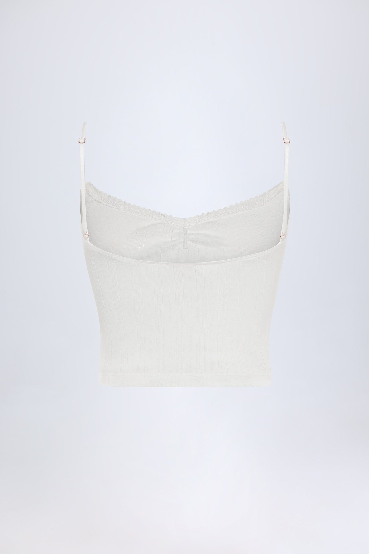 Pointelle Ruched Camisole Crop Top in White