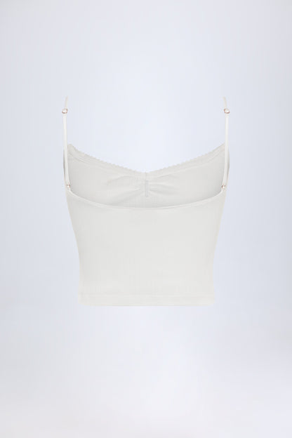 Pointelle Ruched Camisole Crop Top in White