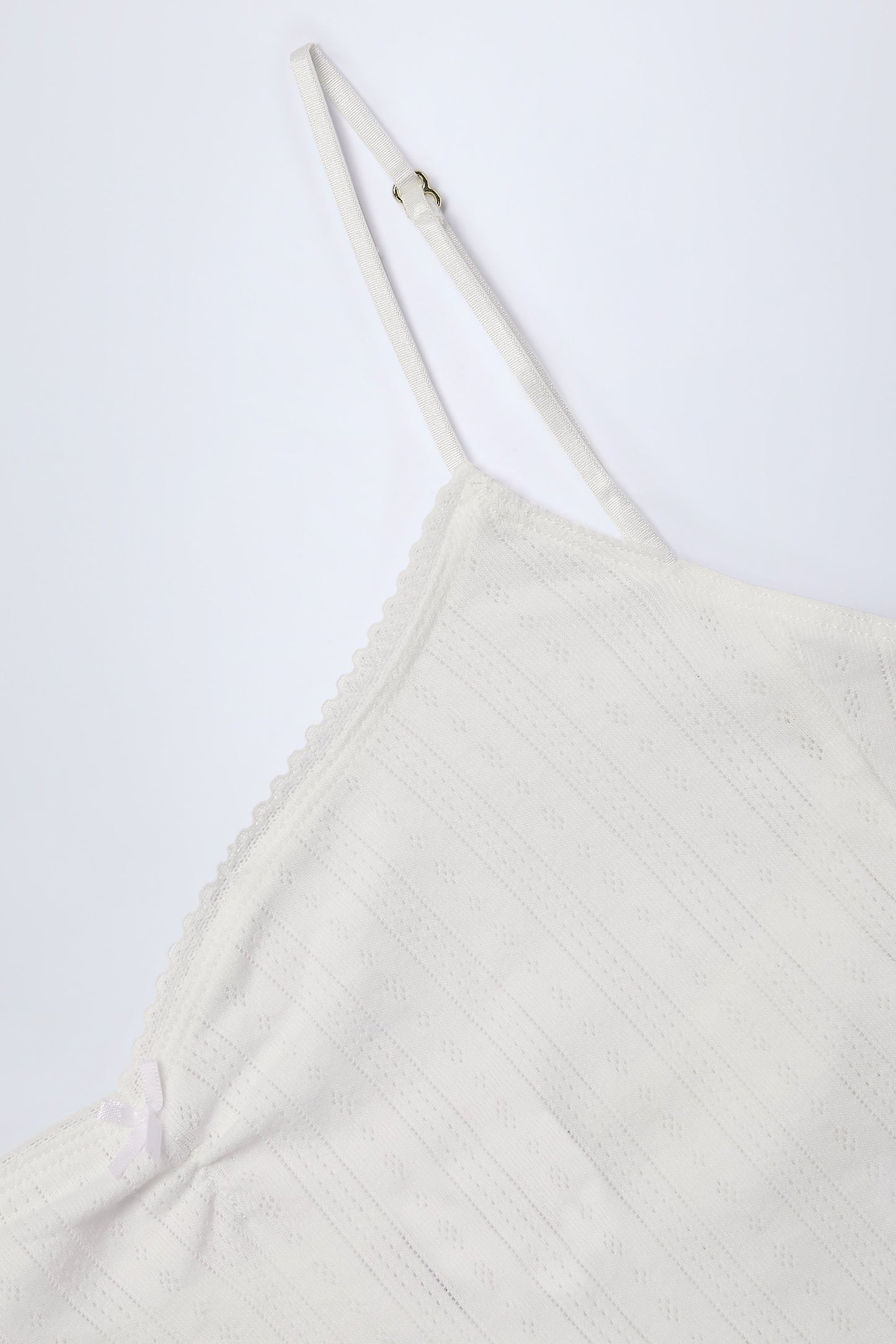 Pointelle Ruched Camisole Crop Top in White