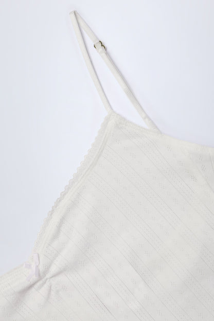 Pointelle Ruched Camisole Crop Top in White