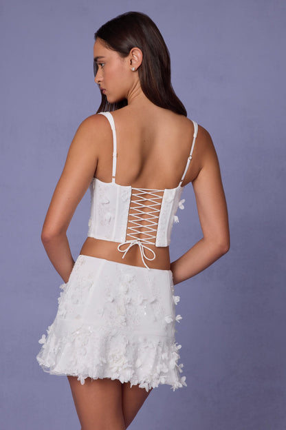 Embellished Mid-Rise A-Line Mini Skirt in White