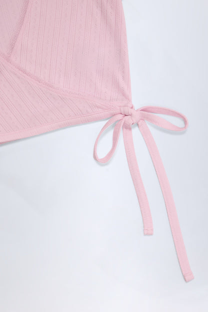 Pointelle Wrap Crop Top in Baby Pink