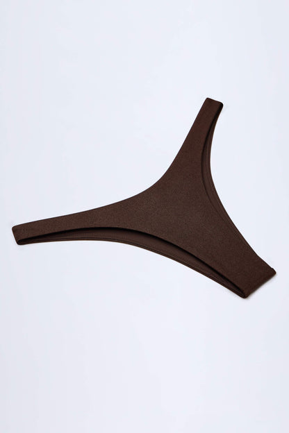 High-Leg Cheeky Bikini Bottoms in Dark Chocolate