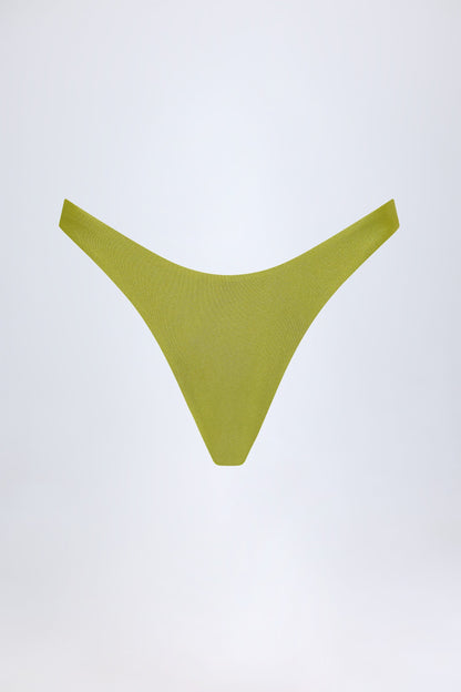 High-Leg Cheeky Bikini Bottoms in Olive Green