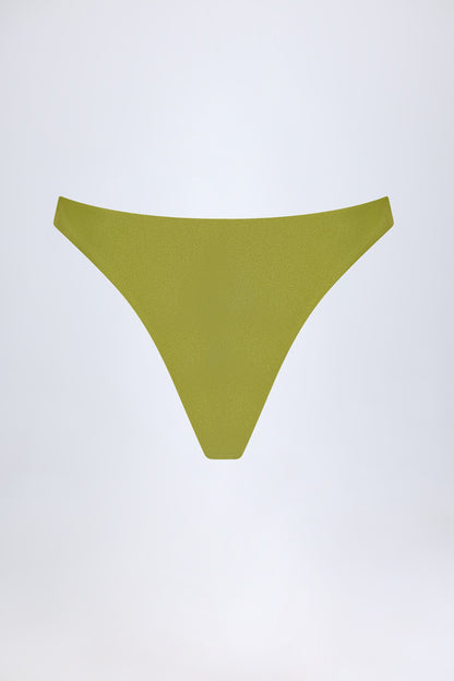 High-Leg Cheeky Bikini Bottoms in Olive Green