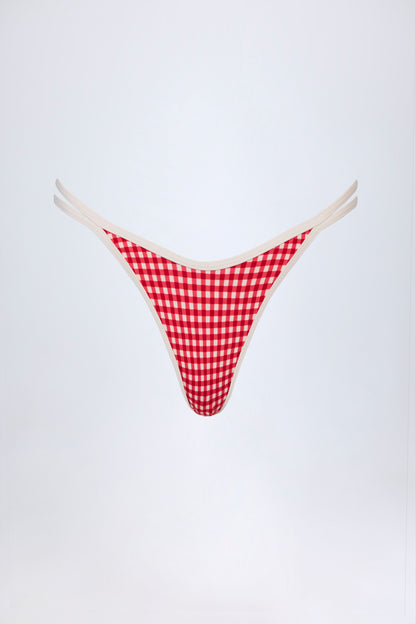 Double-Strap Cheeky Bikini Bottoms in Red Gingham
