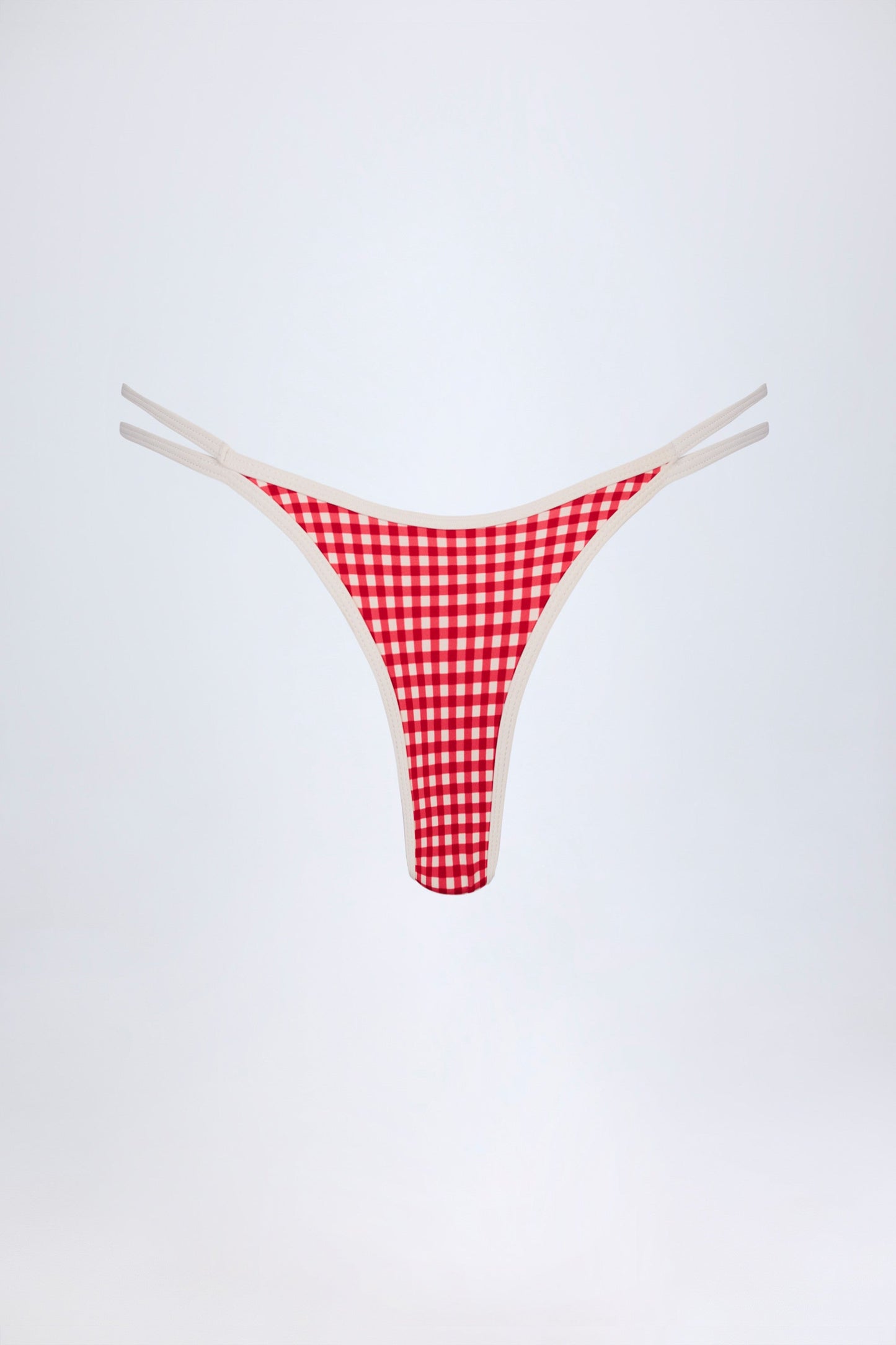 Double-Strap Cheeky Bikini Bottoms in Red Gingham