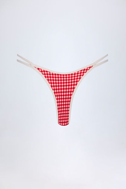Double-Strap Cheeky Bikini Bottoms in Red Gingham