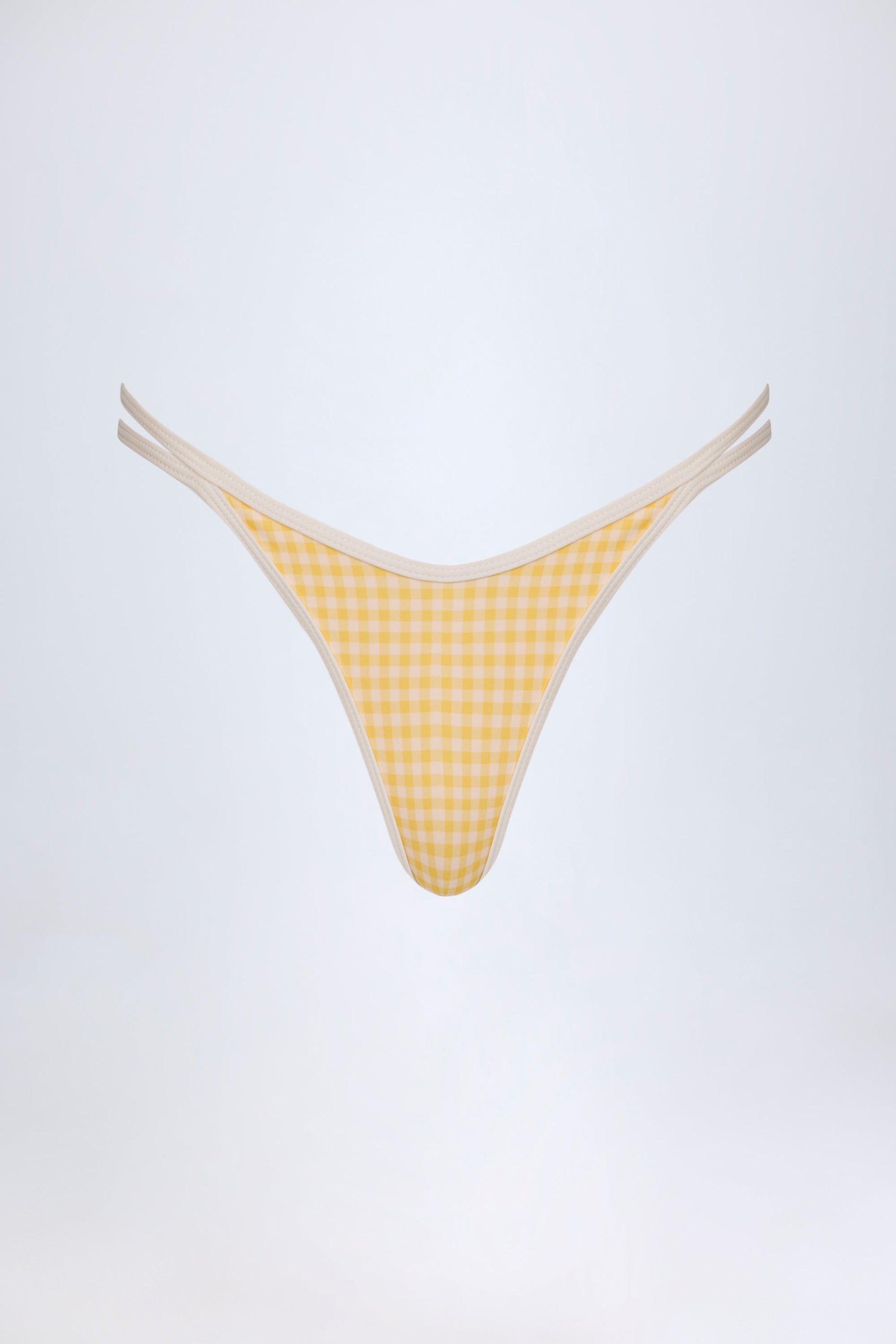 Double-Strap Cheeky Bikini Bottoms in Yellow Gingham