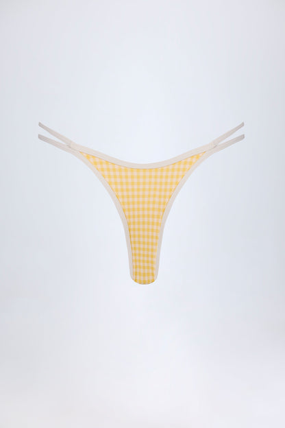 Double-Strap Cheeky Bikini Bottoms in Yellow Gingham