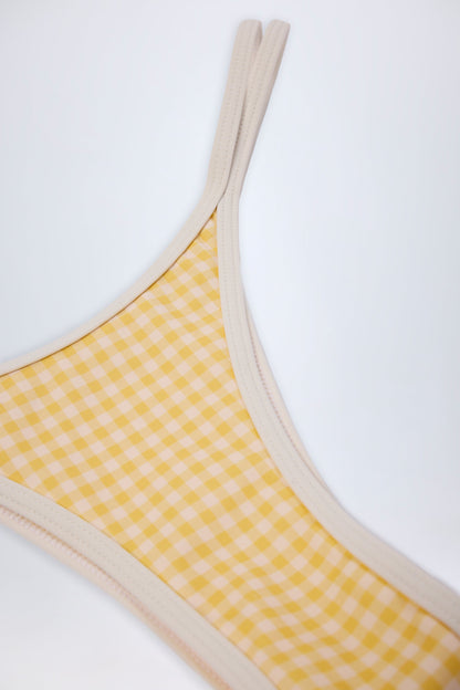 Double-Strap Cheeky Bikini Bottoms in Yellow Gingham