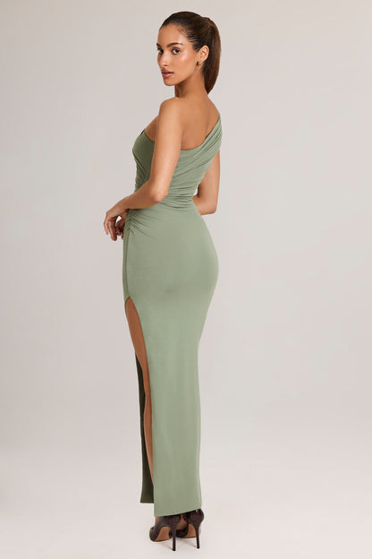 Modal Asymmetric Ruched Maxi Dress  in Sage Green