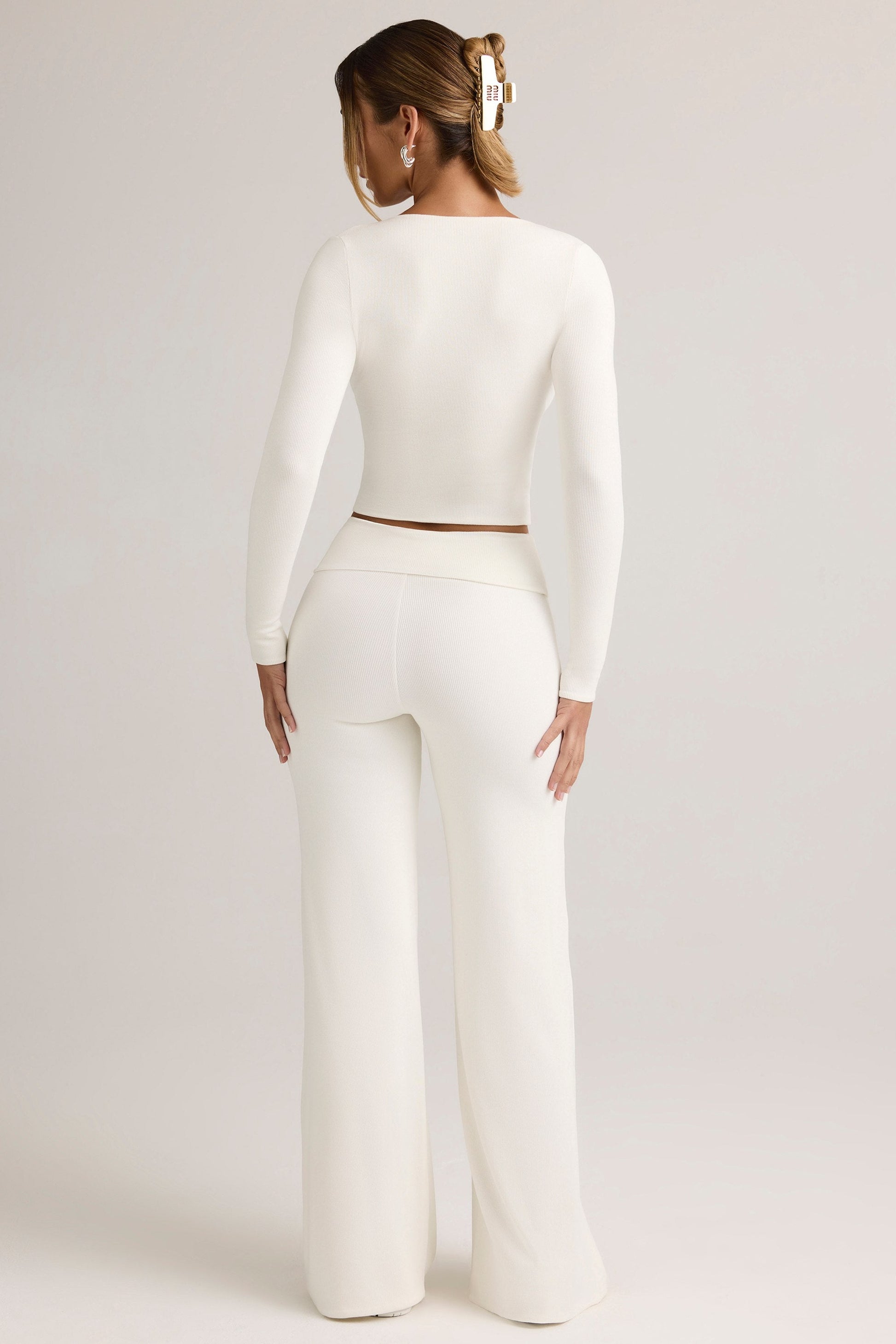 Modal Foldover Wide-Leg Trousers in White