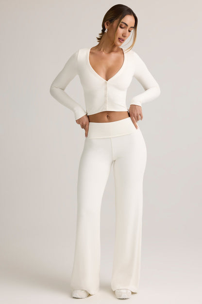 Modal Foldover Wide-Leg Trousers in White