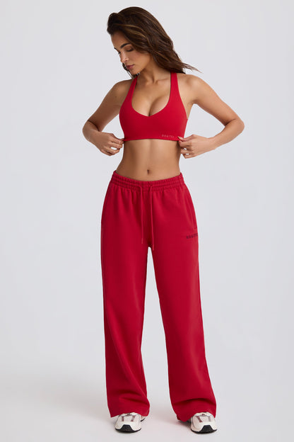 Mid-Rise Wide-Leg Joggers in Hot Red