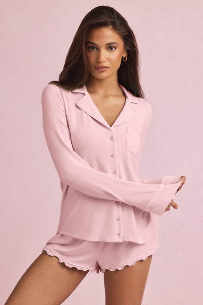 Modal Long-Sleeve Pyjama Top in Baby Pink