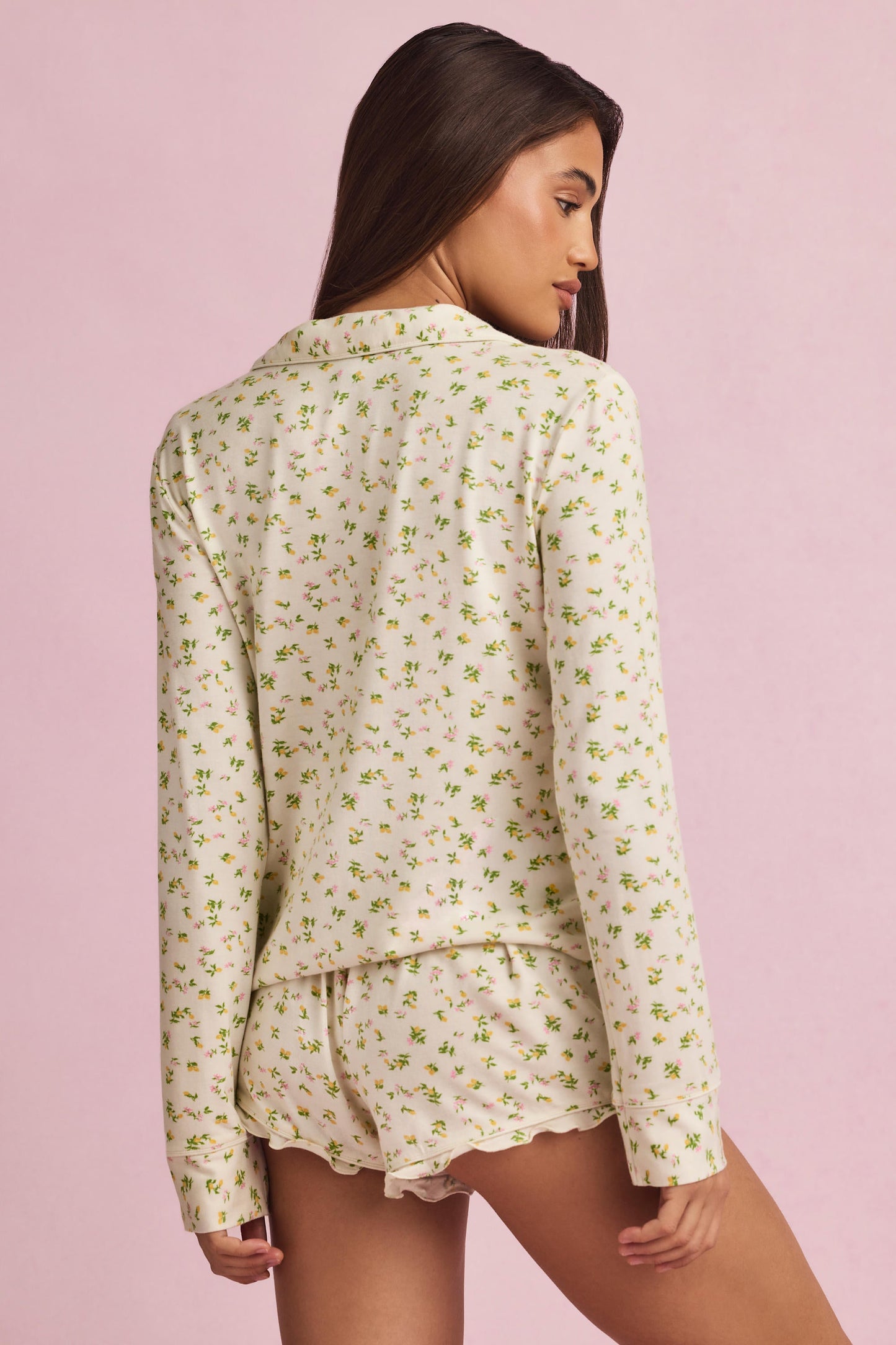 Modal Long-Sleeve Pyjama Top in Lemon Print