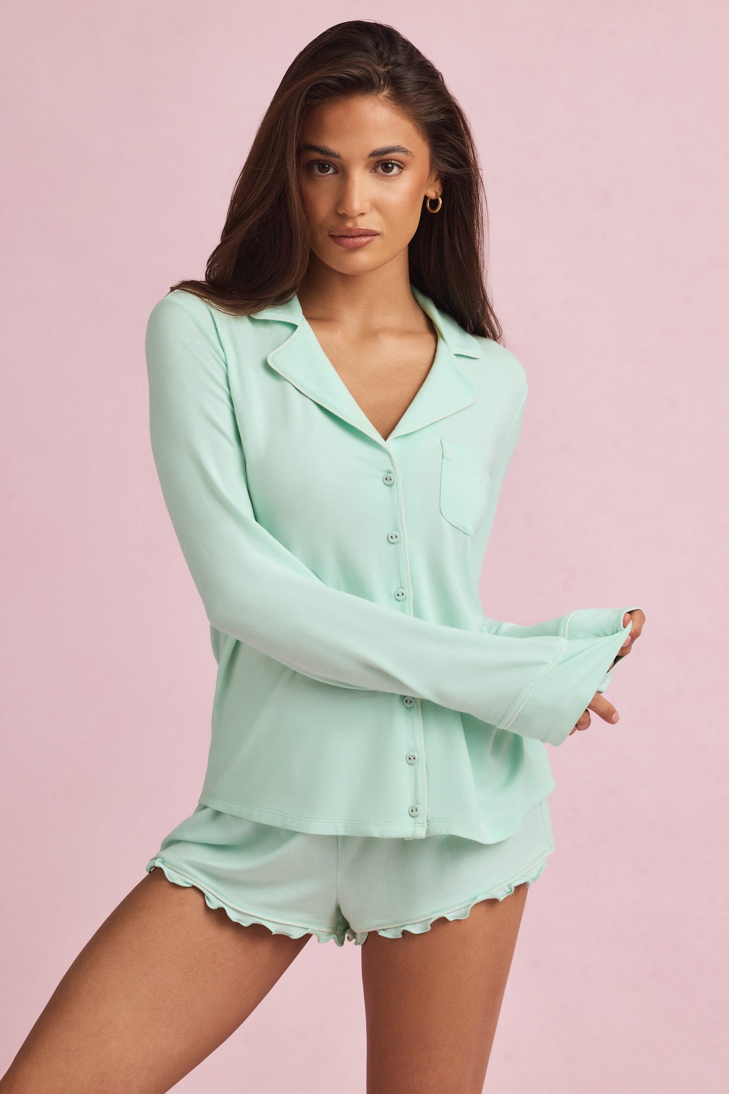 Modal Long-Sleeve Pyjama Top in Mint
