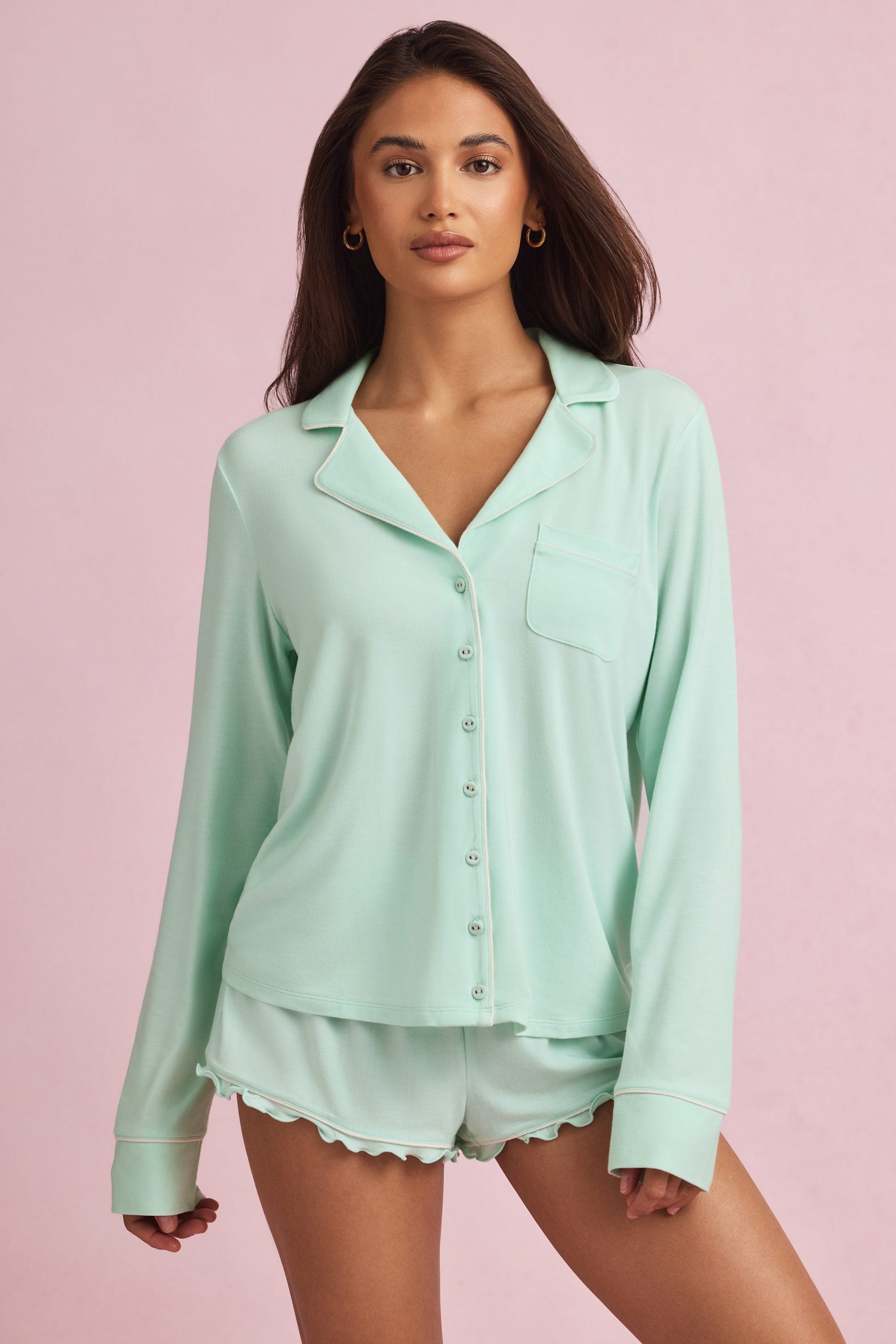 Modal Long-Sleeve Pyjama Top in Mint