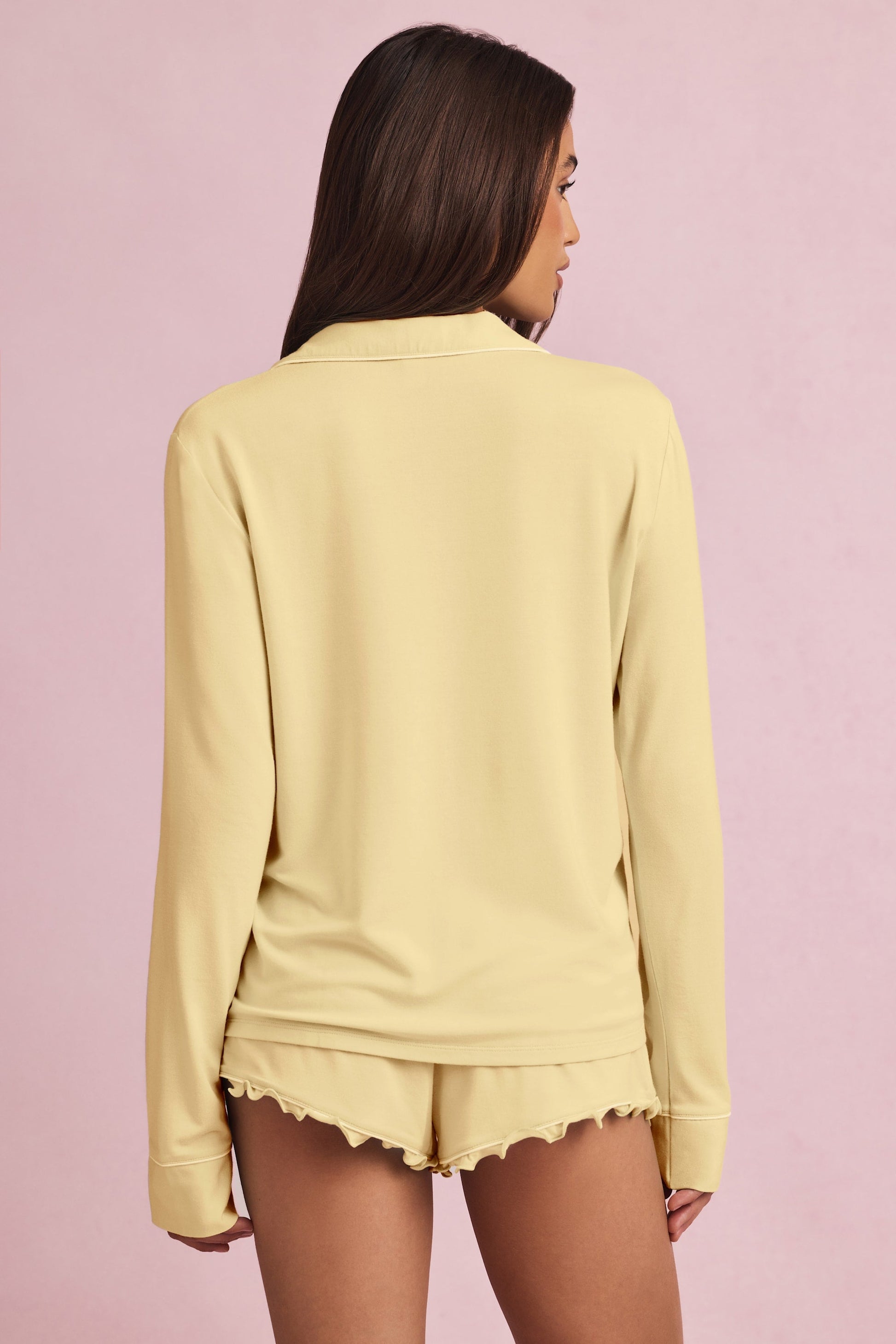 Modal Long-Sleeve Pyjama Top in Pastel Yellow