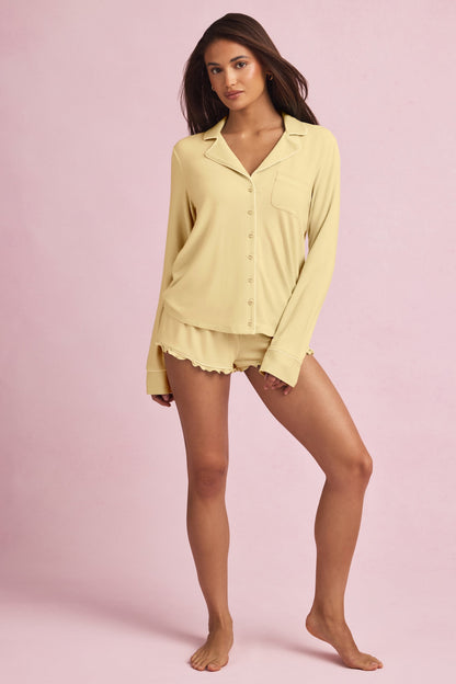 Modal Long-Sleeve Pyjama Top in Pastel Yellow